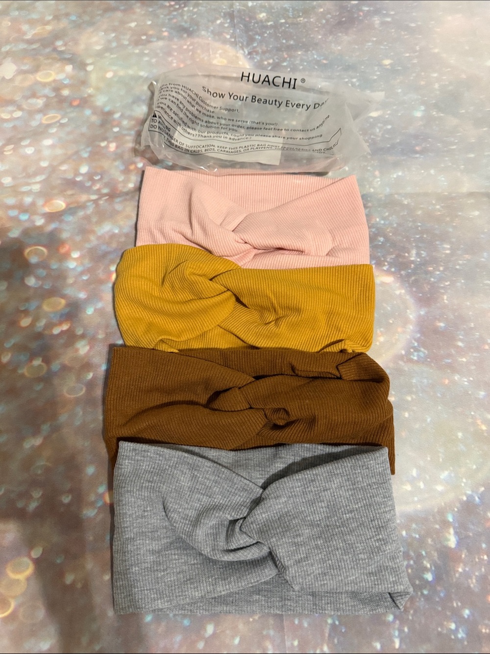 Ribbed Knot Headbands - Pink, Mustard, Brown, Gray - 4-Pack